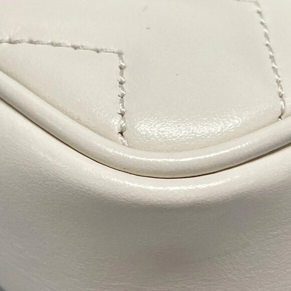 Auth GUCCI GG Marmont Quilted Leather Super Mini Bag 476433 Cream Lambskin - Picture 3 of 16